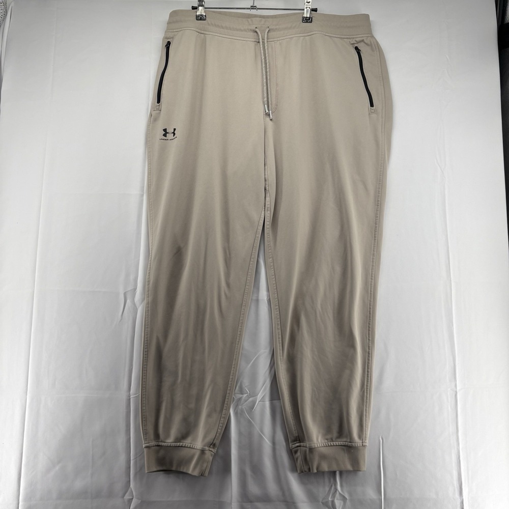 Under Armour Joggers Men Size 2XL Khaki Sportstyle Tricot Pants Athletic Running